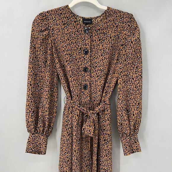 Who What Wear Leopard Print Midi Dress Womens Small Long Sleeve Belted - Picture 4 of 12
